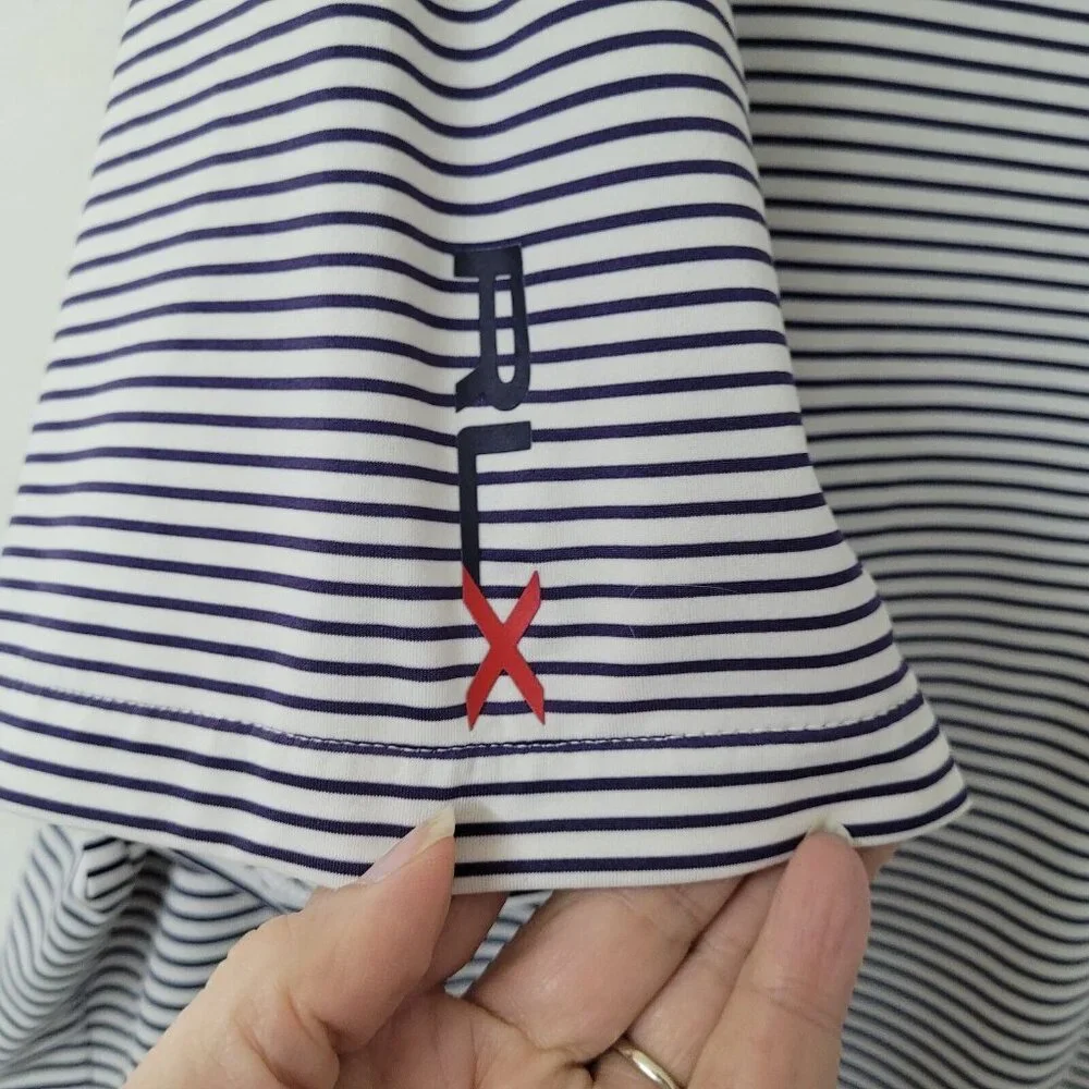 Ralph Lauren RLX Golf Polo Mens XL Performance Blue Striped Richland Course Logo